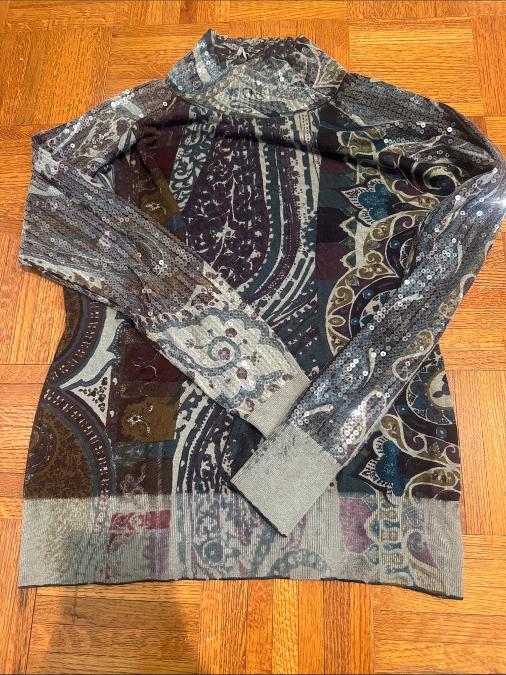 Etro Multicolor Paisley Sequin Turtleneck Sweater